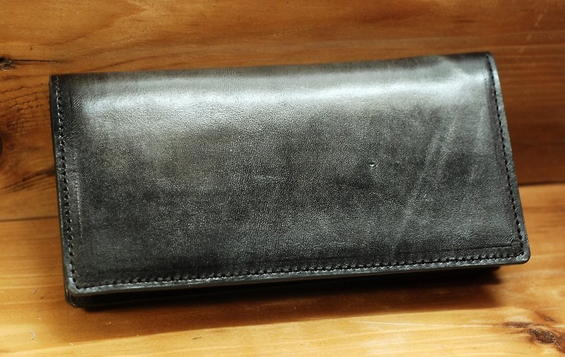 [フルハウス] [黒とグレーのクリスマスプロモーション] [クリップ]長い黒と灰色の水ベジタブルなめしの革長いクリップ - 財布 - 革 グレー