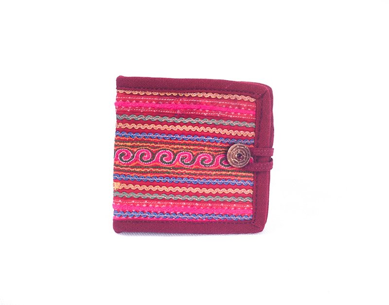 Pink tribal embroidered bi-fold wallet craft wallet, cute wallet colorful wallet - 銀包 - 環保材質 粉紅色