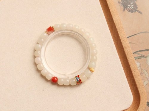 Angel's tears 天使之淚 Jewelry Design 7mm天然和闐玉/和田玉-青海藕粉玉 南紅銀南瓜珠設計單圈手串s