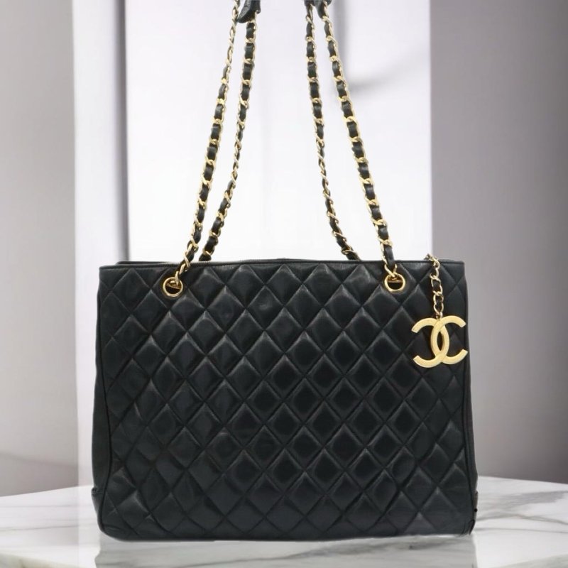 絕版中古包 Chanel 黑色經典托特包 單肩包 側背包 古董包 復古包 - 側背包/斜背包 - 真皮 