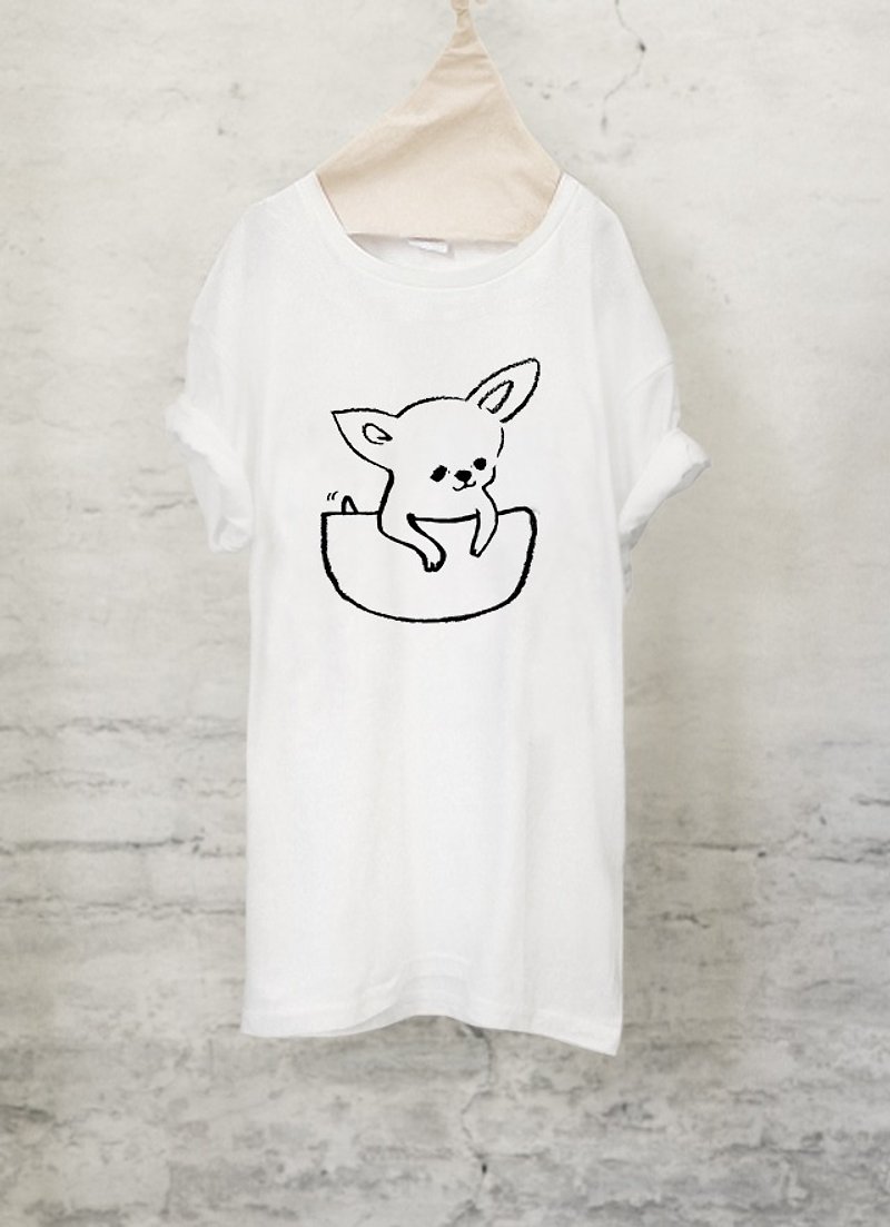 チワワ Tシャツ【犬】 Chihuahua T-shirt (White/Gray)【DOG】 - Tシャツ - コットン・麻 ホワイト