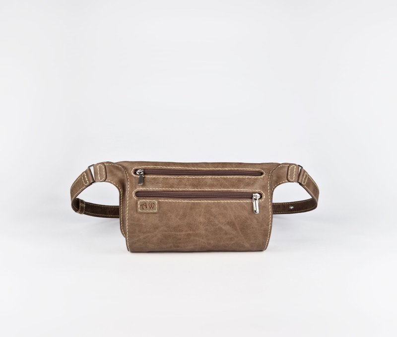 Leathe Fanny Pack, Personalized Waist Sling Bag, Brown Crossbody Bumbag, Gift - 側背包/斜背包 - 真皮 咖啡色