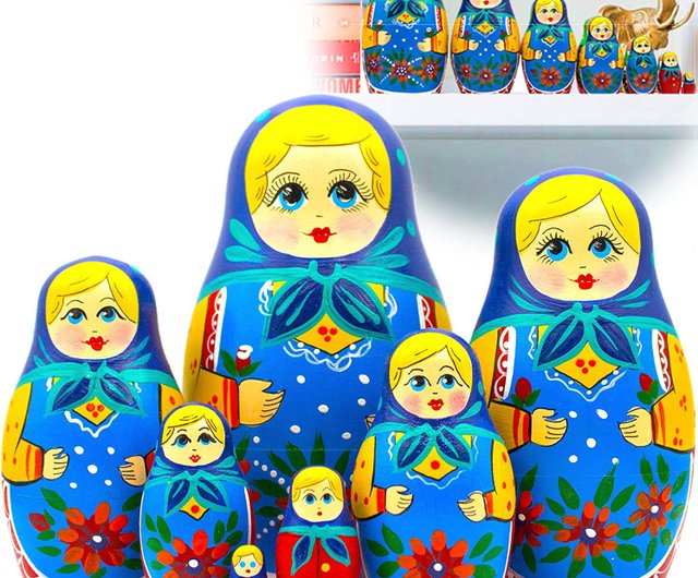 ロシアの入れ子人形 7 個セット - マトリョーシカ人形 - 手描きのバブーシカ - ショップ ブレスト スーベニア ファクトリー - 入れ子人形  知育玩具・ぬいぐるみ - Pinkoi