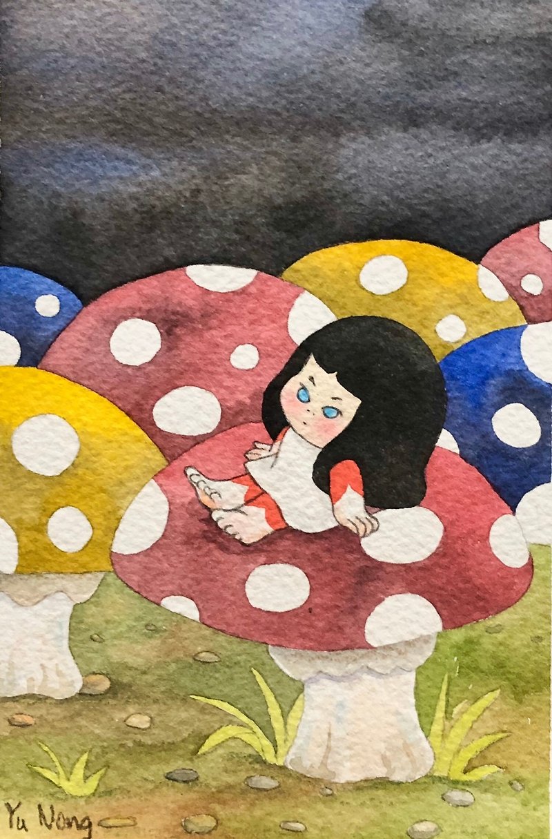 蘑菇涼涼  水彩裱框原畫 - 掛牆畫/海報 - 顏料 紅色