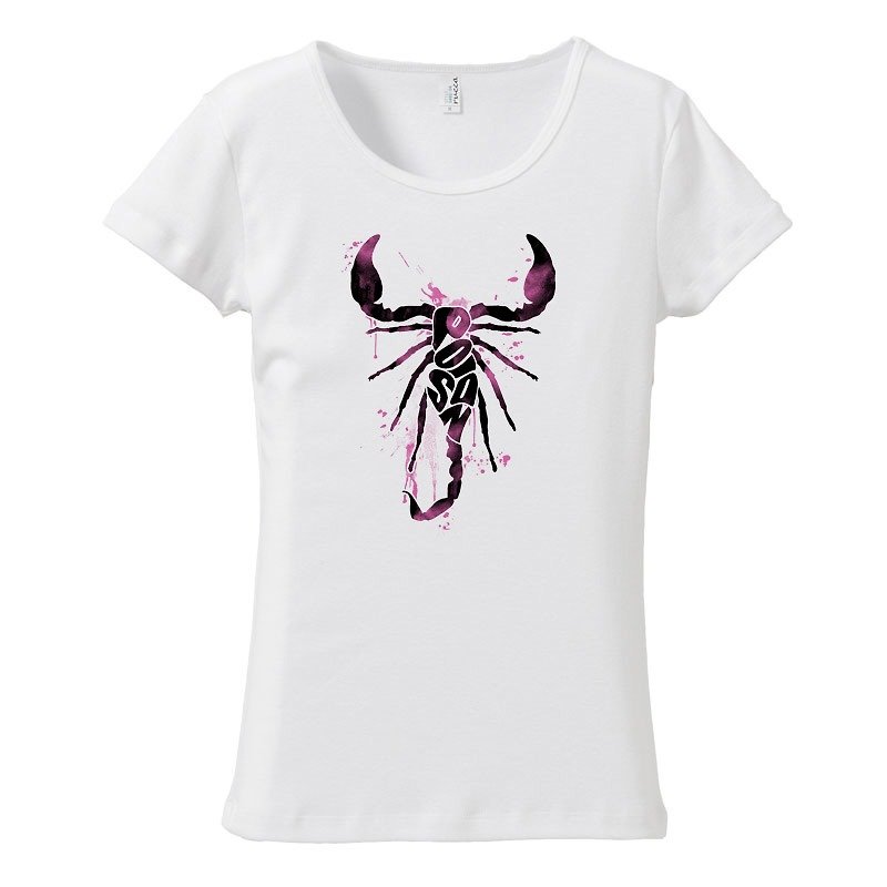 [Women's T-shirt] Poisonous scorpion - เสื้อยืดผู้หญิง - ผ้าฝ้าย/ผ้าลินิน ขาว