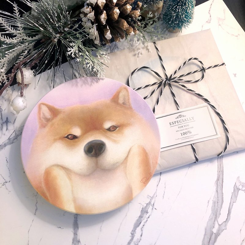 【Smile animal series – Shiba Inu 】liquid absorbing ceramic coaster - ที่รองแก้ว - ดินเผา 