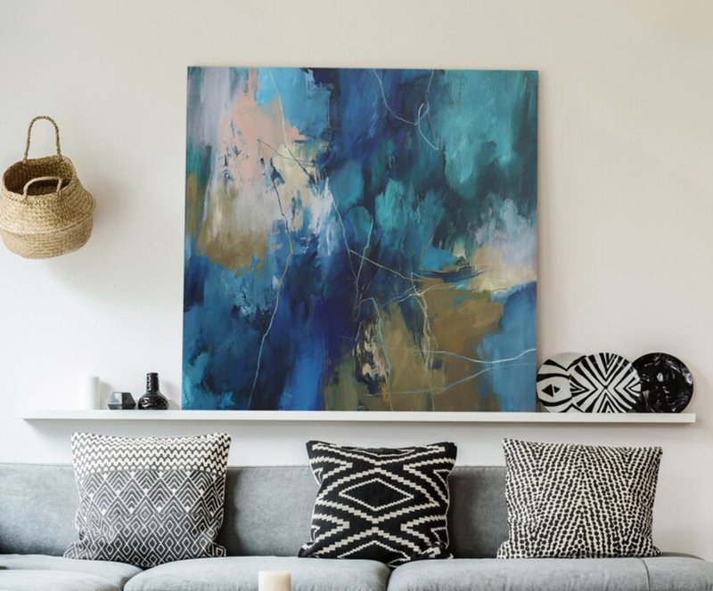 Dark Blue Abstract Canvas Painting | Original Painting | Consonance - 壁貼/牆壁裝飾 - 棉．麻 藍色