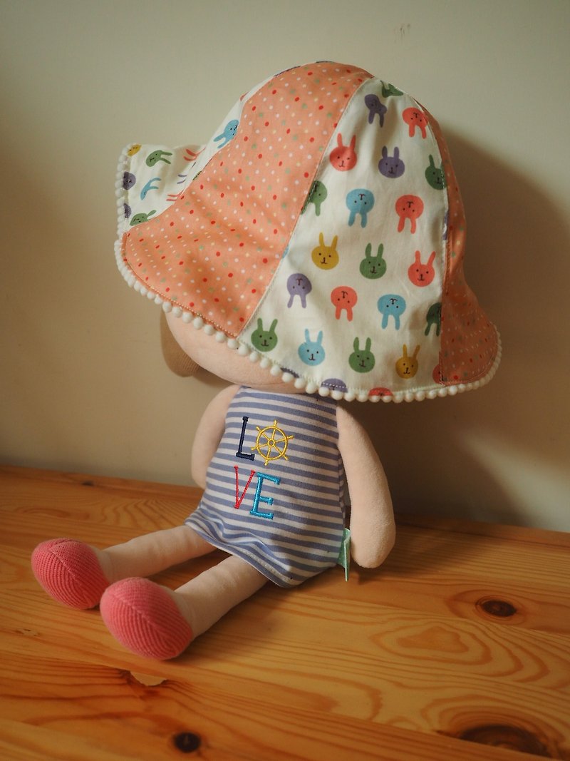 手作雙面彩色圓點小兔圖案/ 粉紅小白碎花嬰兒小童棉質帽子 - 帽子 - 棉．麻 多色