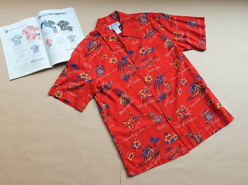 Vintage Shirt / 80年代の情熱的なハワイアンtk - シャツ・ブラウス - その他の素材 レッド