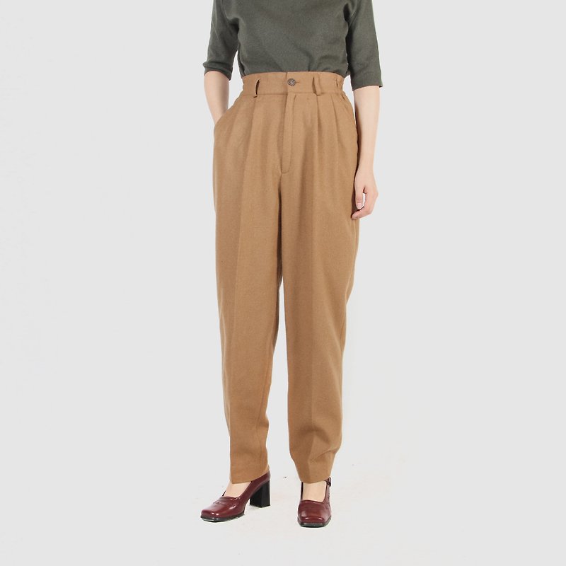 [Egg plant ancient] simple life solid color wool vintage old pants - Women's Pants - Wool Brown