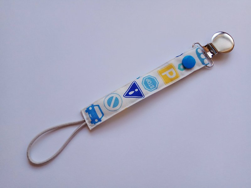 Traffic sign round tinplate pacifier clip birth month gift elastic nipple clip vanilla pacifier available - อื่นๆ - ผ้าฝ้าย/ผ้าลินิน สีน้ำเงิน