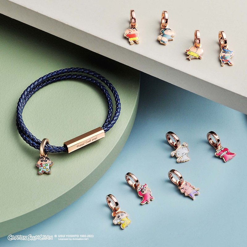 Crayon Shinchan Customized Italian Leather Wrap Bracelet (4 Colours) - Bracelets - Genuine Leather Blue