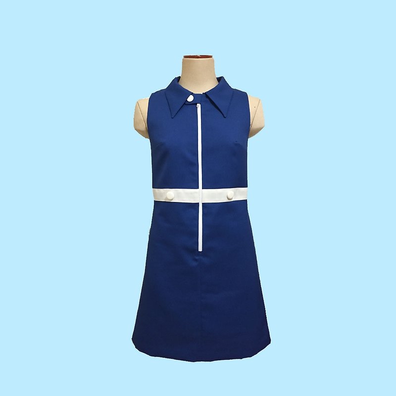 retro one-piece dress vanina - 連身裙 - 聚酯纖維 藍色
