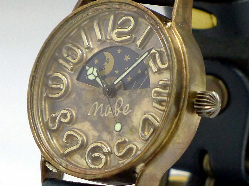 手作り時計 HandCraftWatch Sun&Moon JUMBO Brass36mm  (JUM142S&M NV) - 腕時計 - 銅・真鍮 ゴールド