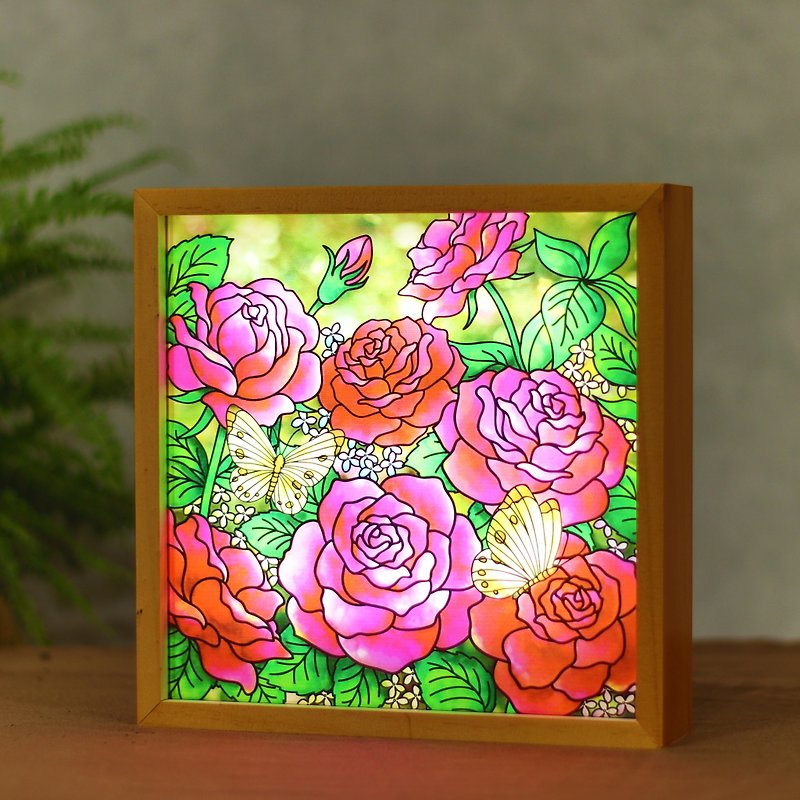 【Floral Haven】Glass-Framed Night Light - 8in./Gift/Housewarming/Graduation/Bday - Items for Display - Wood Multicolor