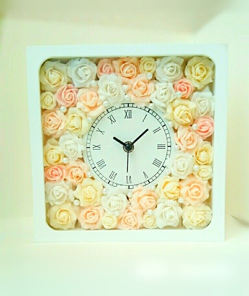 Flower clock square natural rose ver. (mix) - นาฬิกา - ไม้ สึชมพู