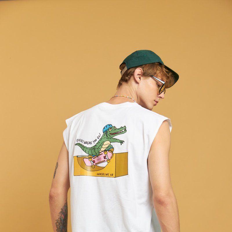 Crocodile Skate Cotton Tank Top / M L / 4 colors - 男背心 - 棉．麻 白色