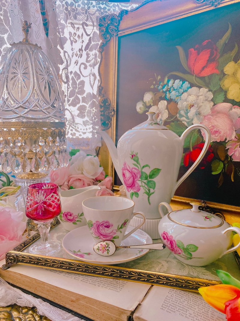 1950年德國百年手工手繪骨瓷咖啡杯兩件組 庫存品下午茶骨瓷杯組 - 咖啡壺/手沖壺 - 瓷 粉紅色