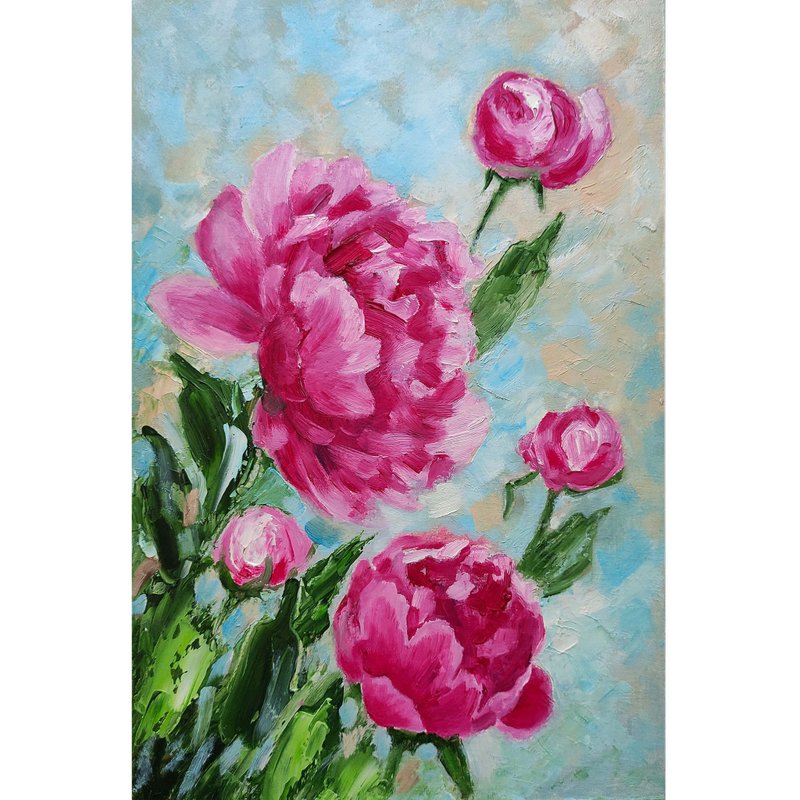 Peonies Original Painting, Flower Art, Floral Wall Art, Oil Artwork. 手工油畫, 油畫原作 - 海報/掛畫/掛布 - 其他材質 多色