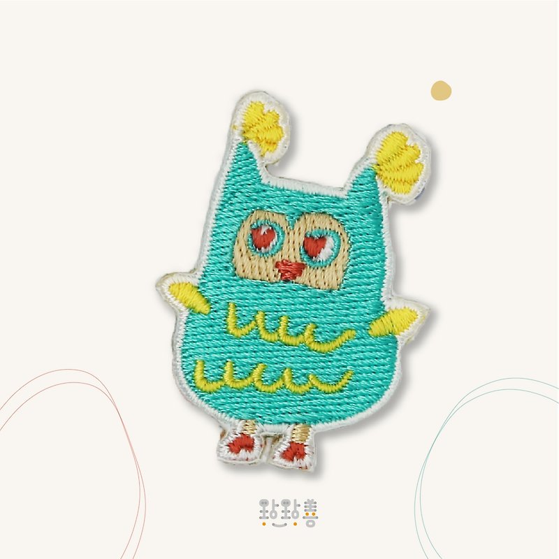 Childlike embroidery stickers-cat head eagle - เข็มกลัด/พิน - งานปัก สีเขียว