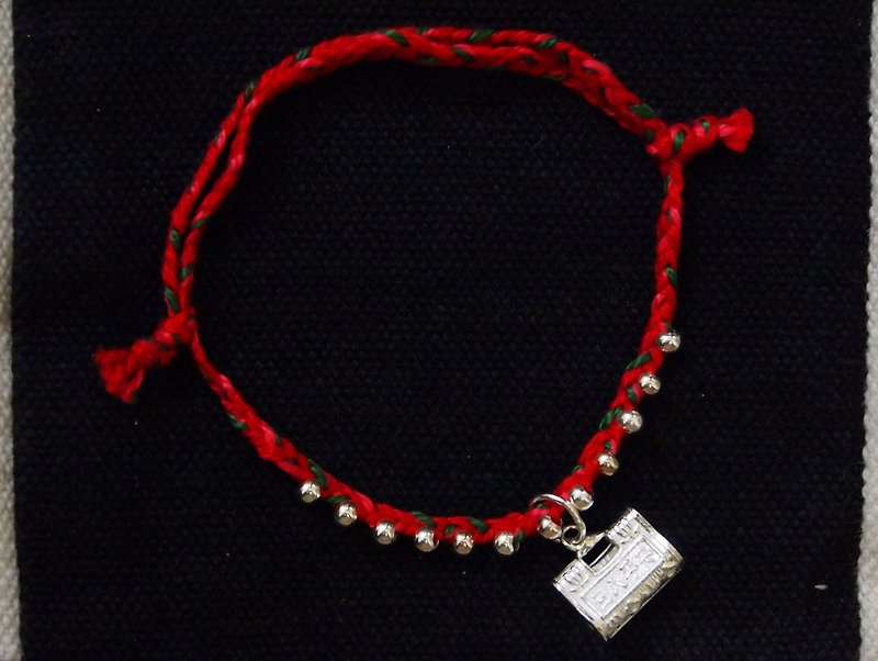 "One bean number" silver bead bracelet, cotton line bracelet, cotton silver bead bracelet, bracelet - สร้อยข้อมือ - วัสดุอื่นๆ สีแดง