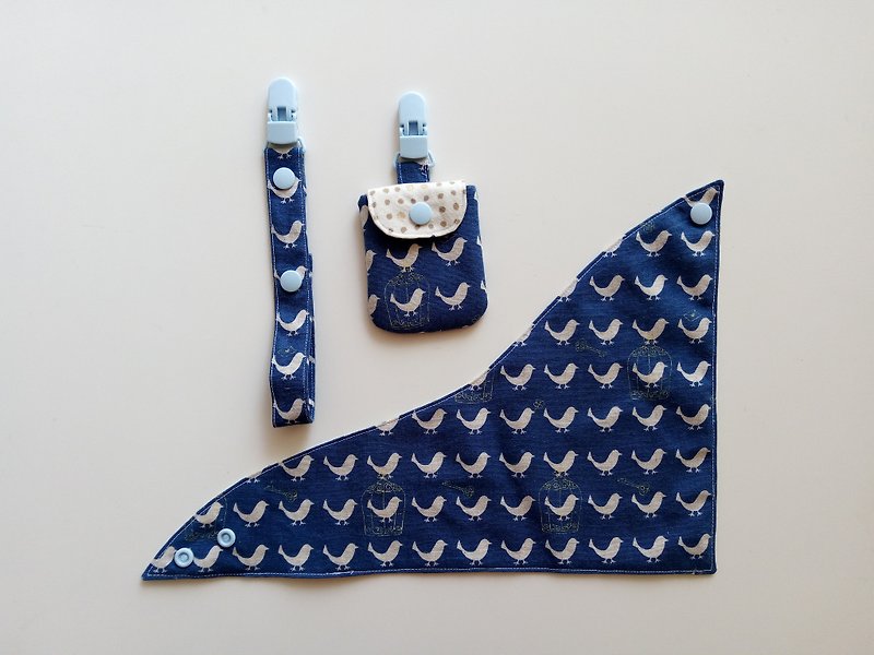 青い鳥の出産ギフトバッグ+スカーフ+ユニバーサルクリップをお守り - スタイ - コットン・麻 ブルー