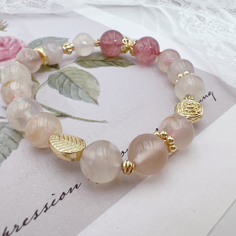 Strawberry Quartz | Sakura Agate | Natural Crystal Ore | Customized Bracelet - สร้อยข้อมือ - คริสตัล 