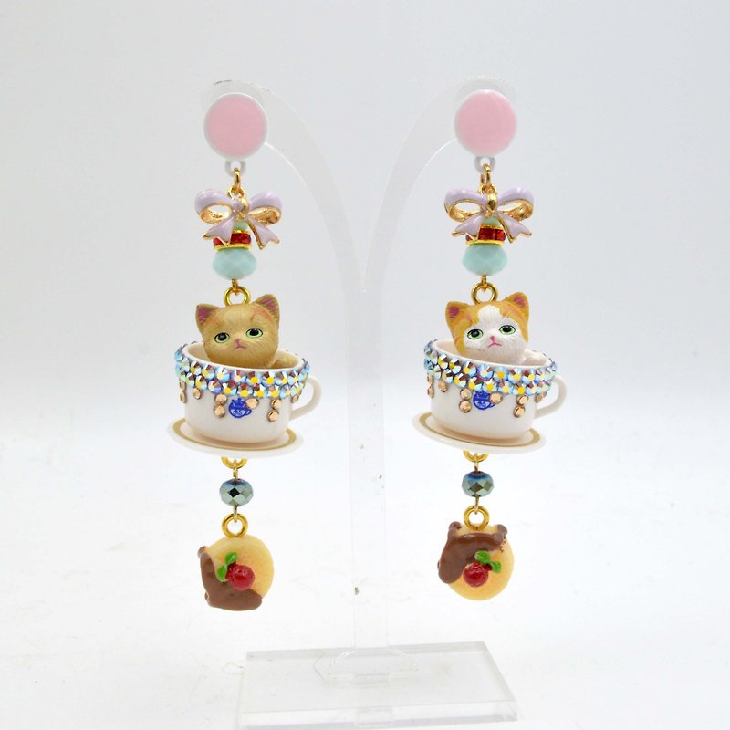 TIMBEE LO Cats Cup Earrings with Swarovski Crystals Cats Cup Earrings - Earrings & Clip-ons - Other Materials Multicolor
