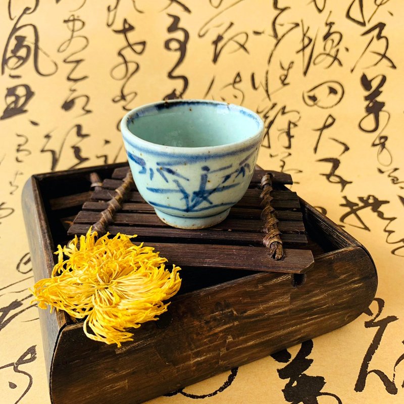 中國 清朝三代青花瓷小酒杯 │ 竹葉紋 白地藍花 彩瓷器 古件收藏 - 茶壺/茶杯/茶具 - 瓷 藍色