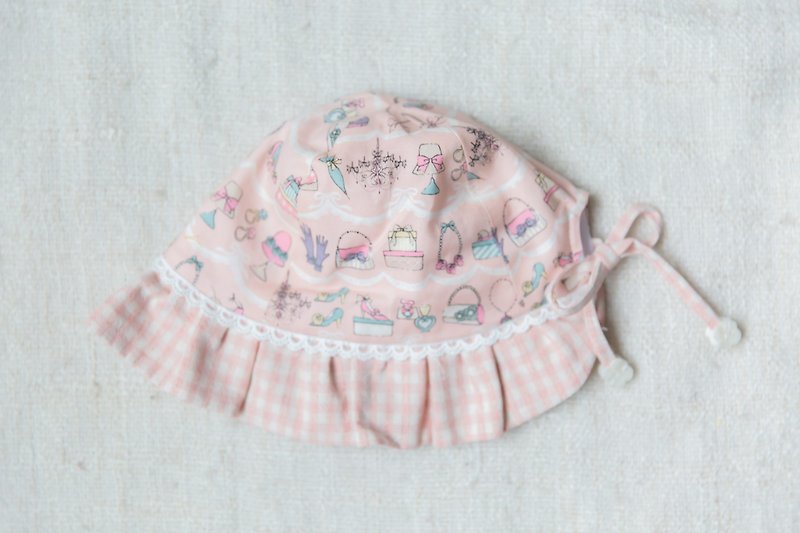 手工荷葉邊嬰兒帽-小小化妝台 - 圍兜/口水巾 - 棉．麻 粉紅色