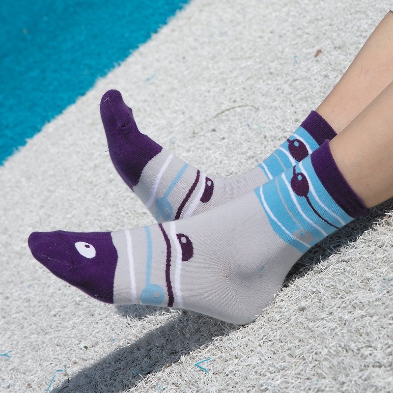 [Water] Crystal Purple Blue-MIT Design Socks - ถุงเท้า - ผ้าฝ้าย/ผ้าลินิน สีน้ำเงิน