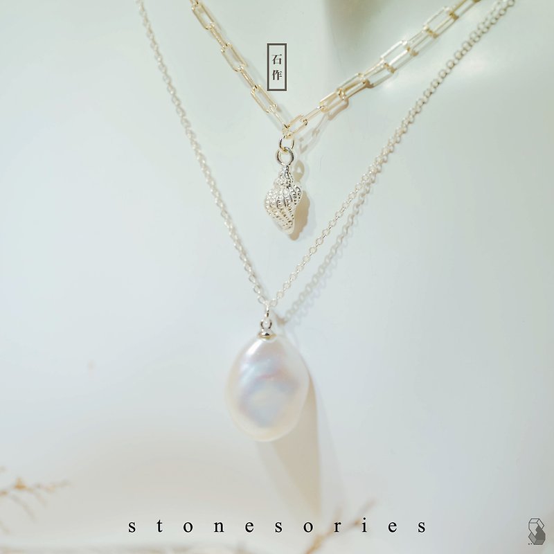 Pearl and shell 珍珠貝殼夏日風925銀項鏈 - 項鍊 - 銀 