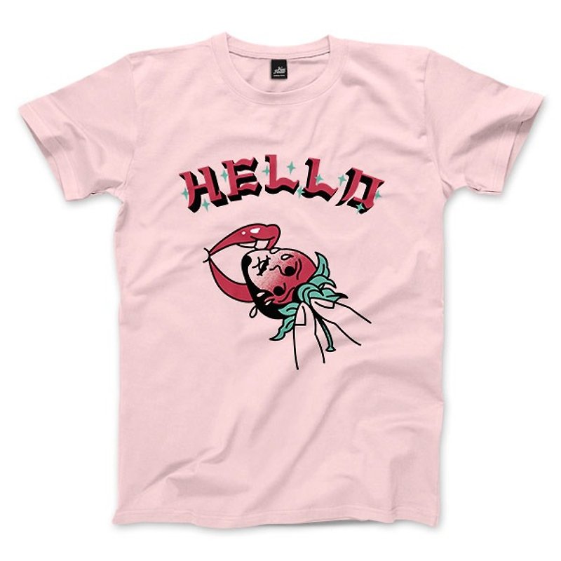 吃草莓 - 粉紅 - 中性版T恤 - 男 T 恤 - 棉．麻 粉紅色