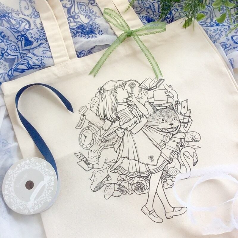 愛麗絲夢遊仙境 托特包　原色棉布 - 手提包/手提袋 - 棉．麻 