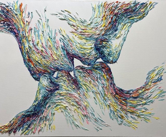 抽象画 多色 厚塗り（パレットナイフの油絵・カラフルな抽象背景