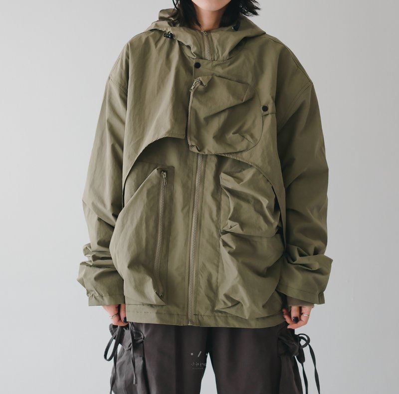 過山洞連帽工裝防潑水外套 - 2色 - 女大衣/外套 - 其他人造纖維 綠色