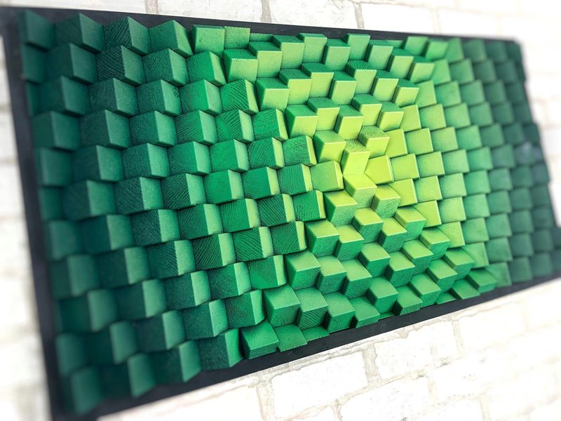 Green Wall Decor - Wood Wall Art - Geometric 3D Acoustic Panel - Home office - 壁貼/牆壁裝飾 - 木頭 綠色