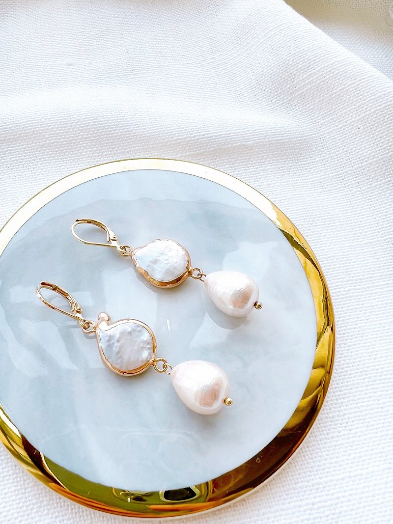 天然淡水珍珠 • 日本棉花珠耳環 • 可轉耳夾 - 耳環/耳夾 - 珍珠 白色