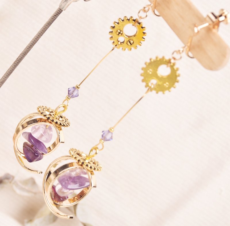 Star Stone Planet Concept Earrings Gear Steampunk Real Gold Plated Clip-On and Earrings - ต่างหู - โลหะ หลากหลายสี