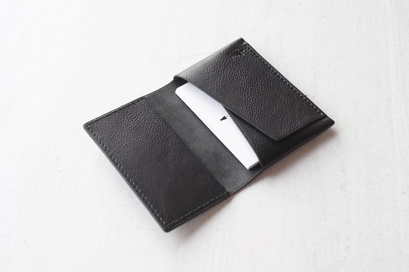【受注生産】Italian leather Business Card Case　black - 卡片套/卡片盒 - 真皮 黑色