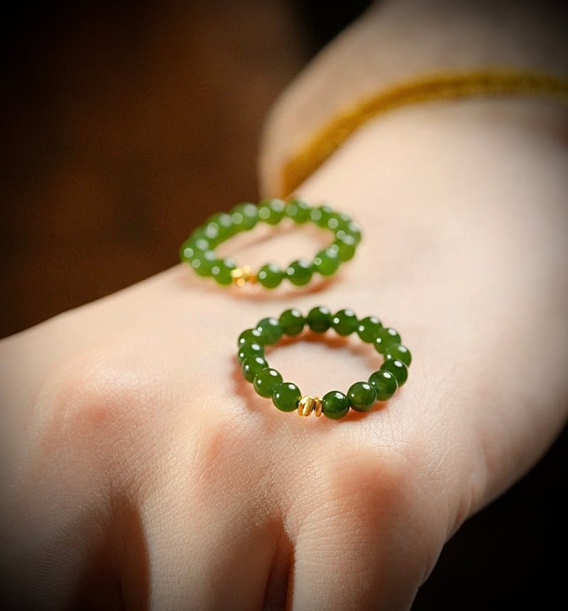 C&W natural spinach green Hetian jasper jade temperament simple ring ring - แหวนทั่วไป - หยก สีทอง