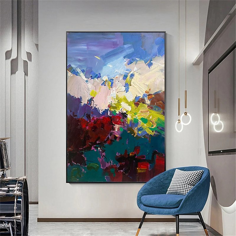 Handmade Abstract Painting Canvas Wall Art Picture for Living Room Decoration - โปสเตอร์ - ลินิน หลากหลายสี