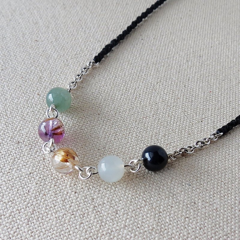 [Opium poppy ﹞ ﹝ love ‧] silver chain**Lucky Lucky Five Pearl wax silk cord necklace**increase the overall fortune four strands [edited] [attached] Gift - Necklaces - Gemstone 