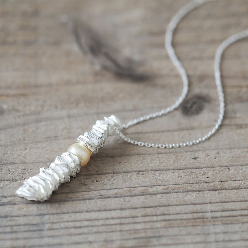 Pearl rustic long necklace Silver 925 - สร้อยคอยาว - โลหะ 