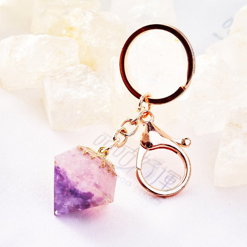 Aogang Energy Key Ring - Amethyst + Pink Crystal (including consecration)│Focus on your thoughts│Noble Luck - Keychains - Gemstone Purple