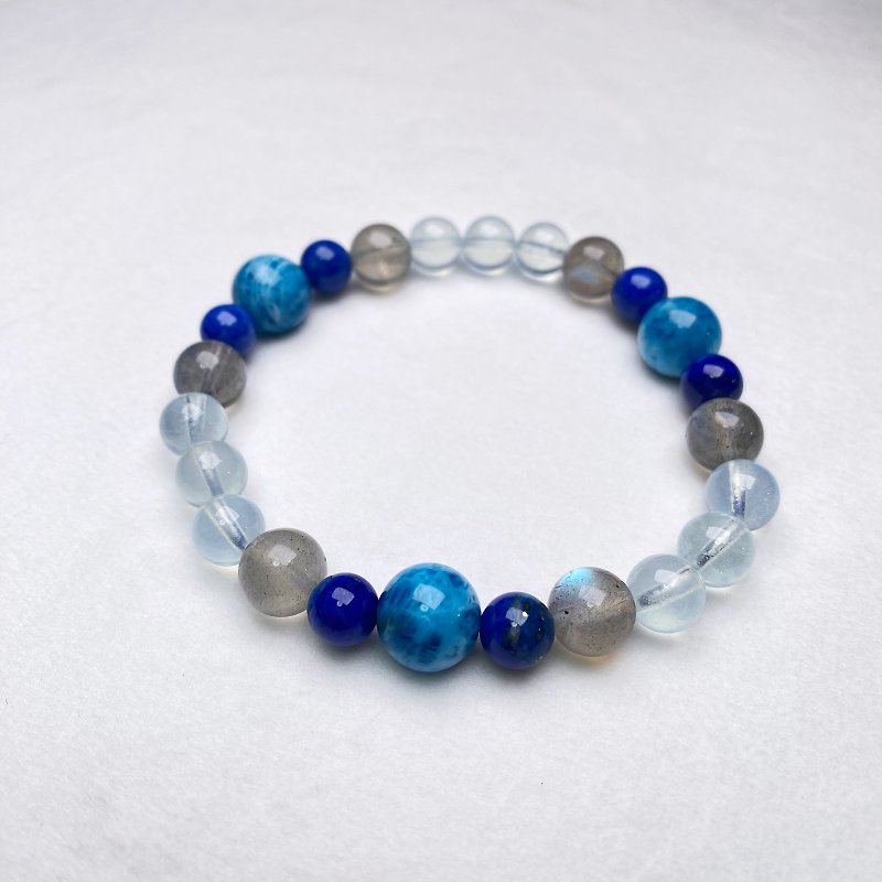 磷灰石 拉長石 事業運 天然水晶 日本手作 禮物 能量石手鍊 - 手鍊/手鐲 - 水晶 藍色