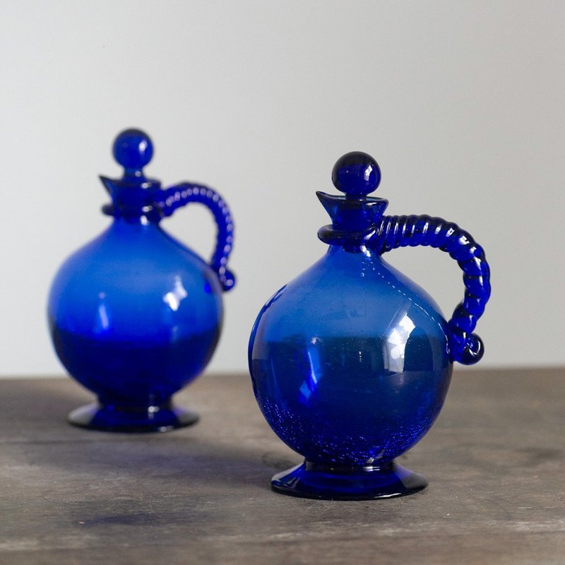 Antiques directly imported from Japan, azure Ryukyu glass bottle, wine bottle, Ryukyu ガラス水色し - Teapots & Teacups - Glass Blue