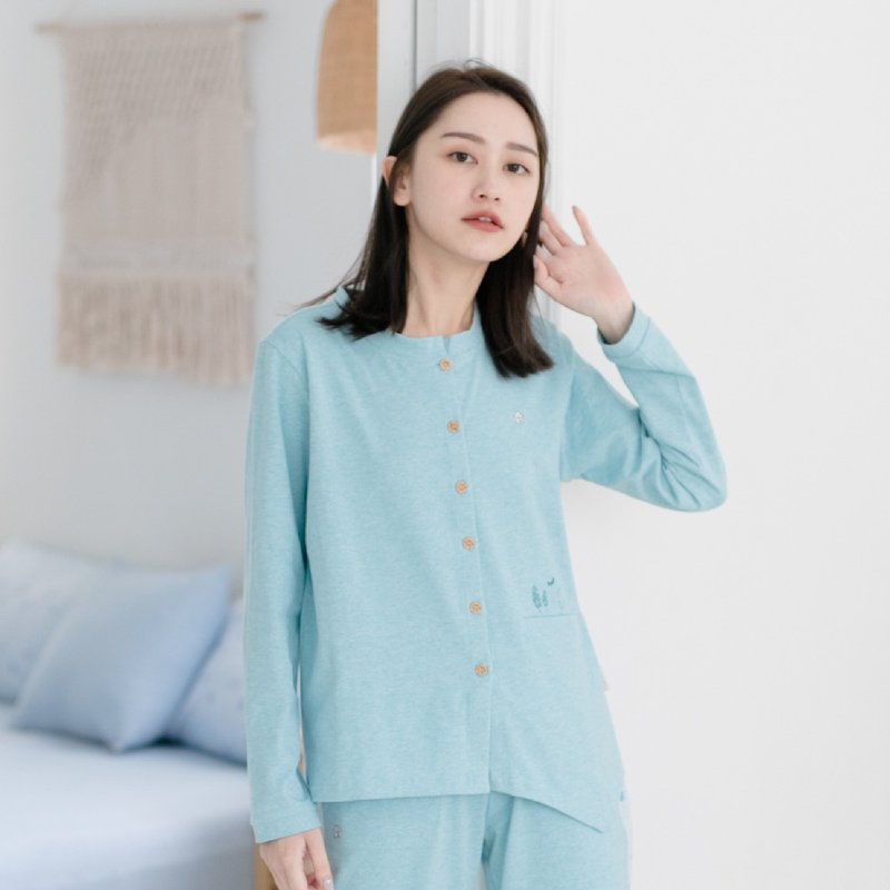 MIT有機棉不對稱衣襬居家服-藍 - 睡衣/居家服 - 棉．麻 藍色