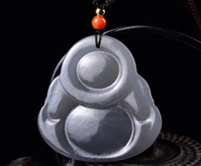 フラッシュセール価格天然新疆和田翡翠スモーキーパープル仏弥勒仏