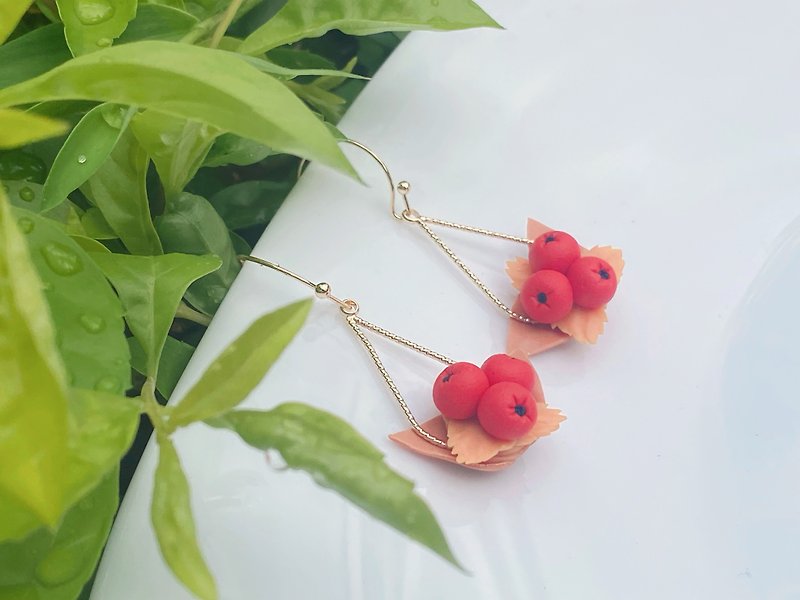 Autumn red fruit handmade soft clay earrings | Clip-On - Earrings & Clip-ons - Clay Red